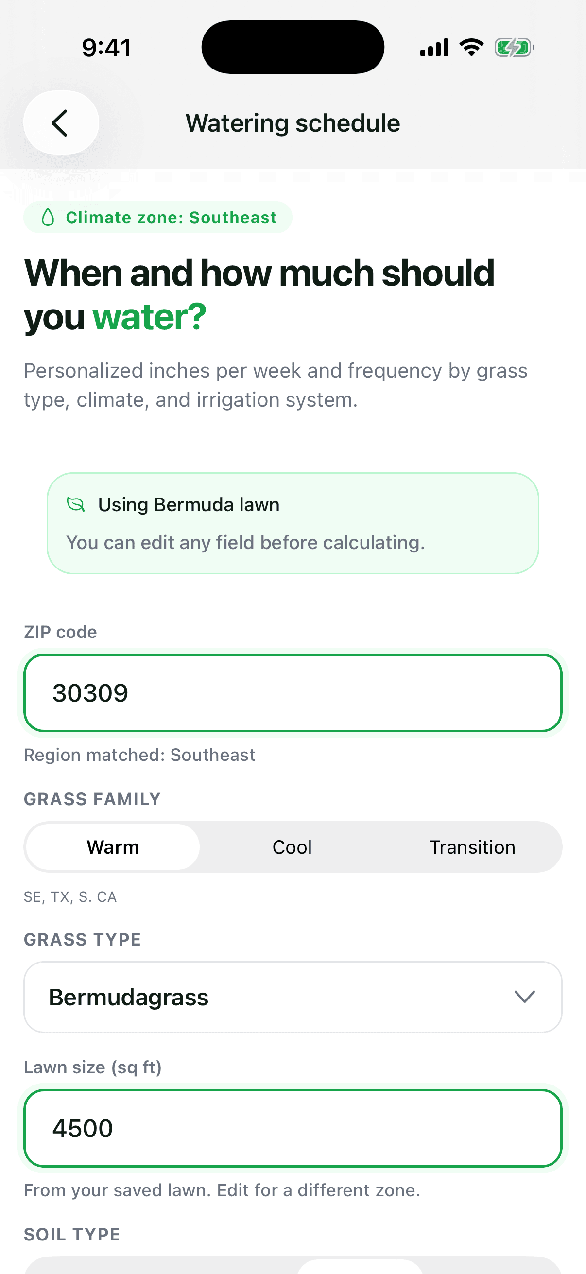 Watering schedule screen