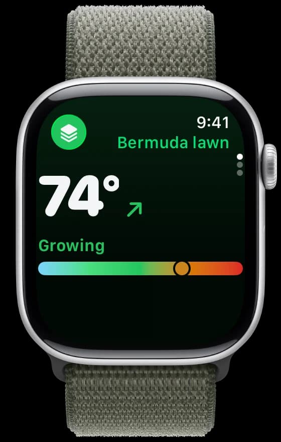 Apple Watch showing the lawn's soil temperature
