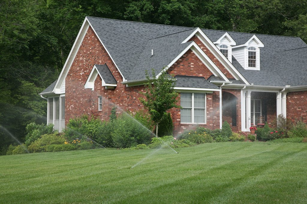 Watering lawn grass
